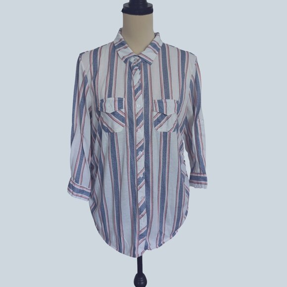 Eden & Olivia Button Down Blouse Shirt Stripes XL - Picture 1 of 5